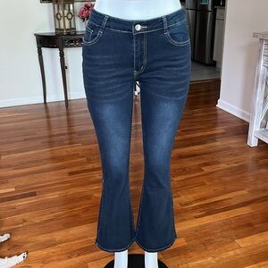 Flared Leg Jeans, Vintage casual Wide Leg Comfy Jeans, Casual Style, deep blue